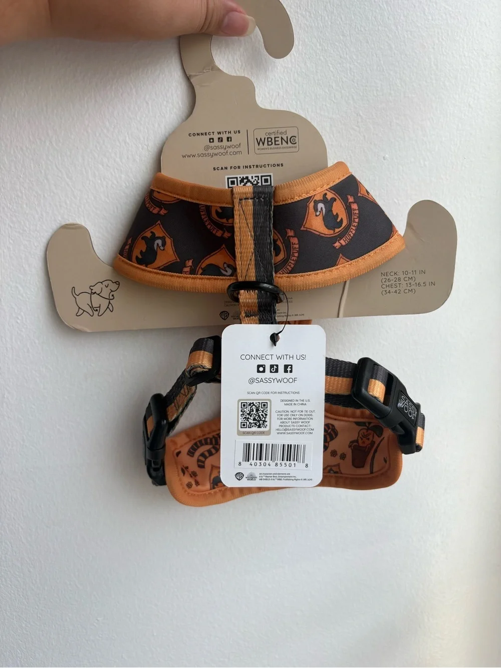 Harry Potter X Sassy Woof Hufflepuff Orange Dog Harness XS